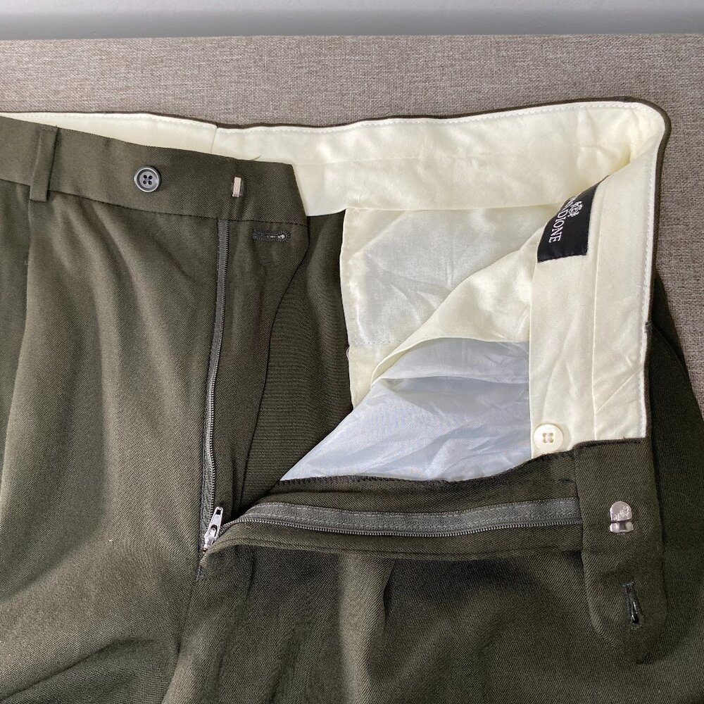 Paul Dione 100% Worsted Wool Pleated Dress Pants Men's 36 Mid Rise Green Office - Picture 4 of 16